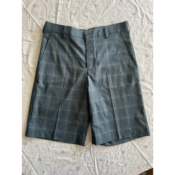 Nike Dri-fit Mens Blue Plaid Preppy Flat Front Chino Golf 10” Shorts Sz 30 - Picture 1 of 6